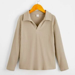 Boys Solid Rib-Knit Polo Shirt Long Sleeve